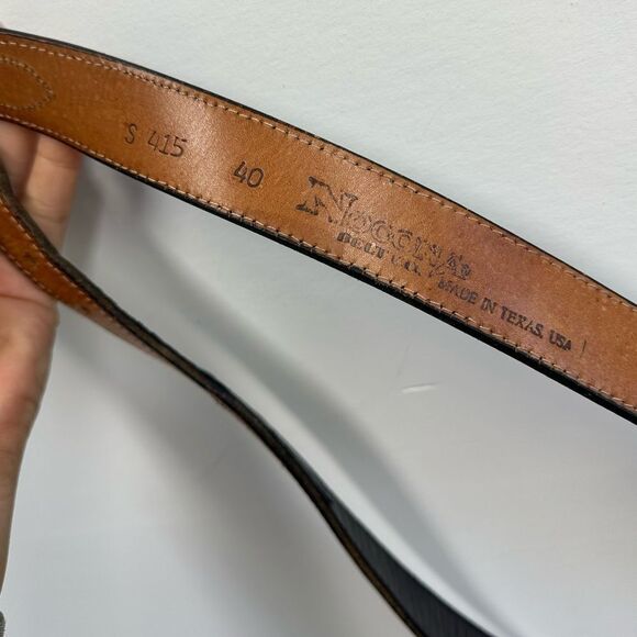 Nocona Vintage Black Leather Western Belt Silver Tone Hardware Buckle Size L - Picture 8 of 9